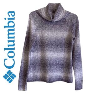 Columbia Ombre Striped Grey Blue Chunky Knit Cowl Neck Long Sleeve Sweater